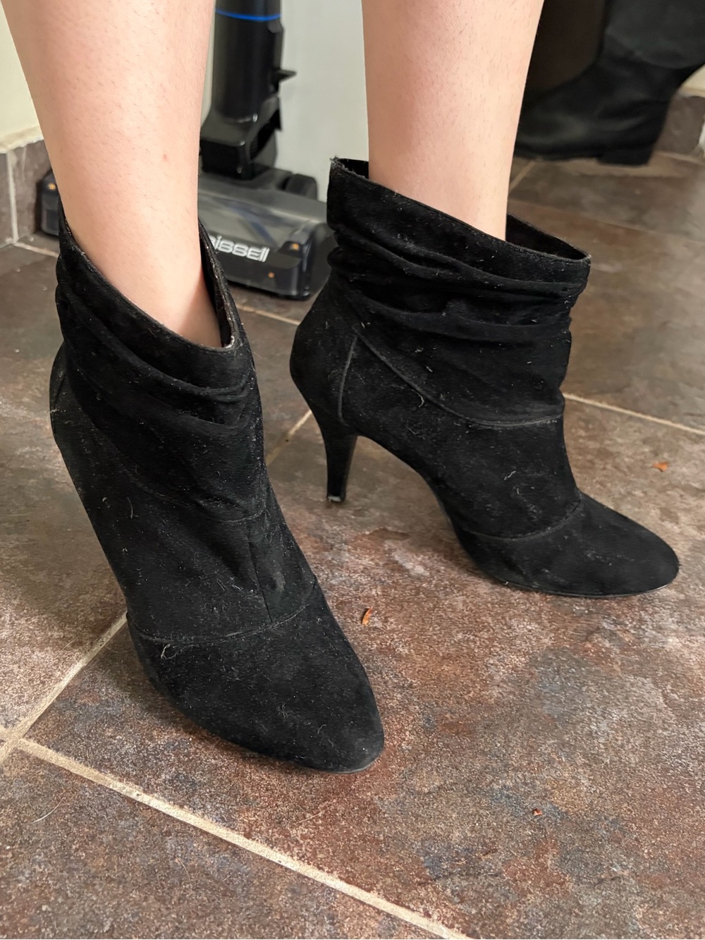 BAMBOO Black Suede Pointed-Toe Slouch Ankle Boots